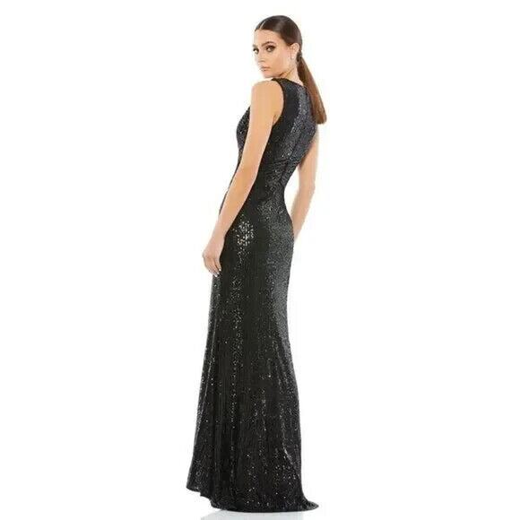 NWT Mac DUGGAL 26598 Black Sequin Sheath High Leg Slit Fitted Gown Dress Size 8 - Picture 3 of 6